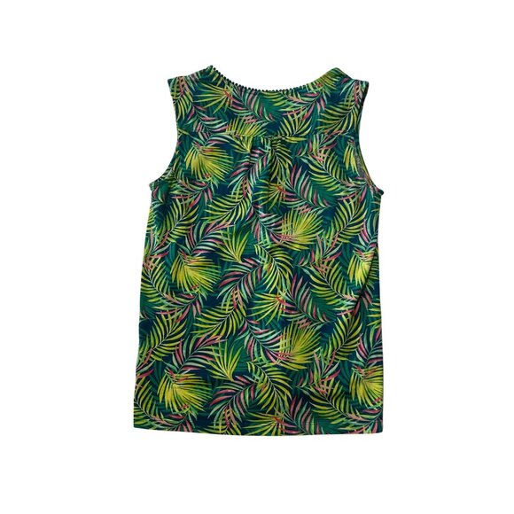 Lands End Sleeveless Tropical Print V-Neck Top S/P Green & Pink 1737 - Picture 2 of 6